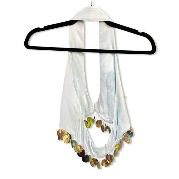 LPA Revolve Eleonora Sequin Halter Top ice blue with Gold Accents XS - Picture 5 of 7